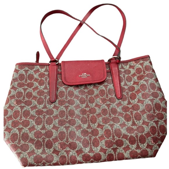 Coach PVC Ward Tote Red Logo Handbag Purse - Picture 3 of 10